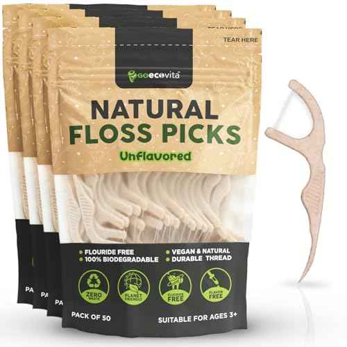 Biodegradable Floss Picks (Unflavored) - Natural Straw Wheat Handle | Thin & Durable Thread for Tight Gaps! | Dental Flossers for Adults | Gentle on Gums & Teeth | Eco Friendly, Vegan (200 Pack)