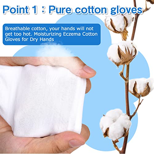 Reusable White Cotton Moisturizing Gloves for Dry Hands & Eczema, 12 Pairs