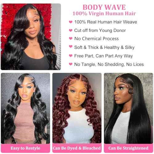 Human Hair Bundles Body Wave 16 18 20 Inch 100% Unprocessed Brazilian Body Wave 3 Bundles Human Hair Extensions for Women Quick Weave Natural Color