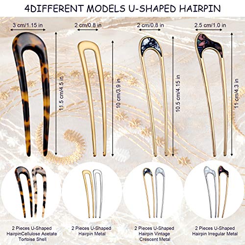8 Piece U-Shaped French Hair Pins with Cute Patterns