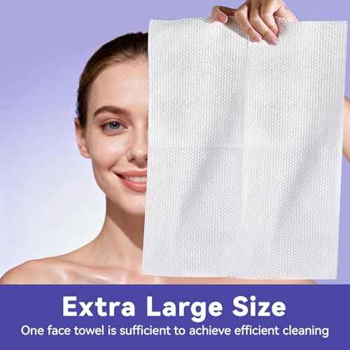 Disposable Face Towels, 10"¡¿12" XL Face Towelette Disposable, Soft Makeup Remover Dry Wipes, Thick Facial Tissue for Women Cleansing, Skin Care, 50 Count (1 Pack)