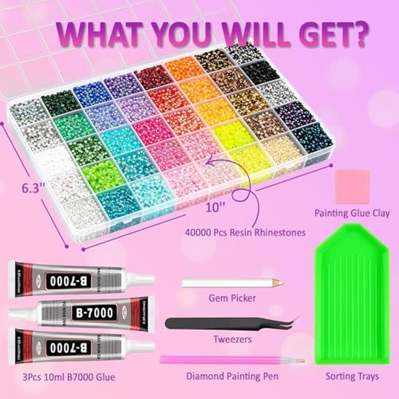40 Colors Bedazzling Kit with 40000 Rhinestones, B7000 Glue & Tools