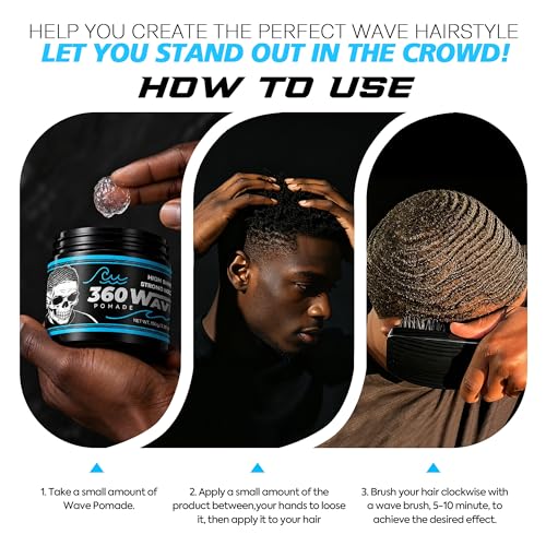 Guxelle 360 Wave Pomade for Black Men - Strong Hold Water-Based Hair Styling Cream, 150g