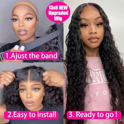30 Inch Deep Wave Lace Front Wigs Human Hair 200% Density 13x6 HD Transparent Lace Front Wigs Human Hair Pre Plucked Bleached Knots Deep Curly Lace Frontal Wigs Glueless Wigs Human Hair