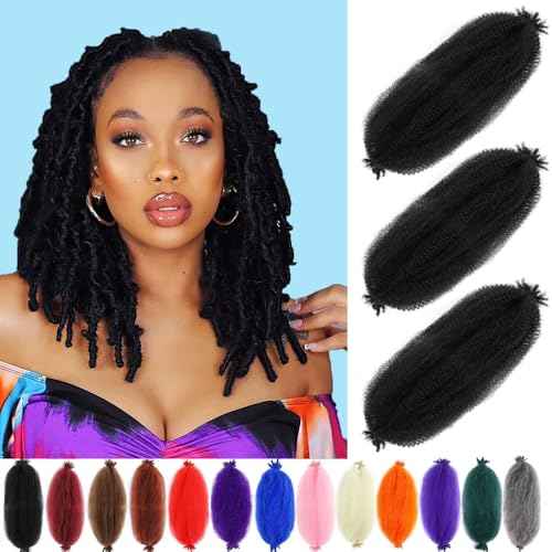 Afro Twist Hair Pre Separated Springy Afro Twist Hair Pre stretched Wrapping Hair for Soft Locs Afro Spring Twist Hair Marley Twist Braiding Hair Extensions (8 Inch (Pack of 3),1B)