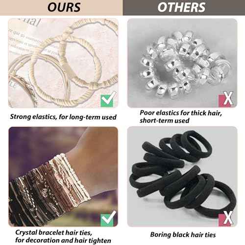 20 PCS Boho Ponytail Holders - 4 Neutral Colors, 5 Styles Hair Bands & Bracelets for Women's Thick or Thin Hair, No Damage
