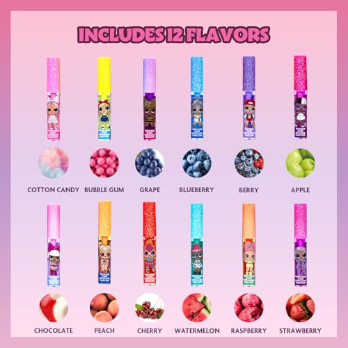 L.O.L Surprise 12 Piece Plant Based Lip Gloss, Girls Party Favors, First Makeup Set for Girl, Perfect for Parties, Sleepovers, and Birthday Gifts, Ages 5 by Townley Girl
