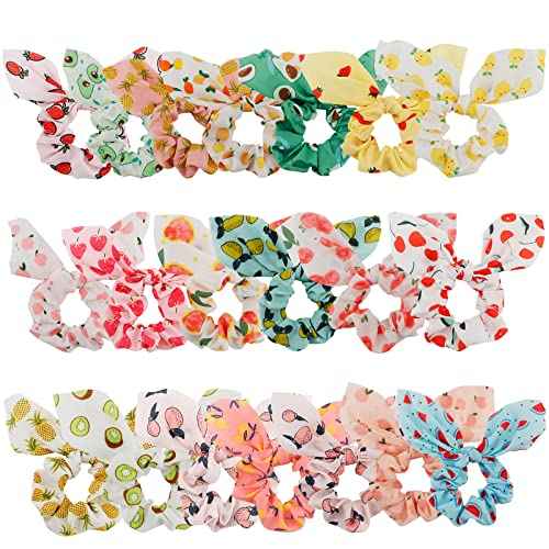 20 Pack Scrunchies for Thick Hair: Cute Ribbon Hair Ties with Fruit Bows for Girls and Women, Ponytail Holders Hair Accessories