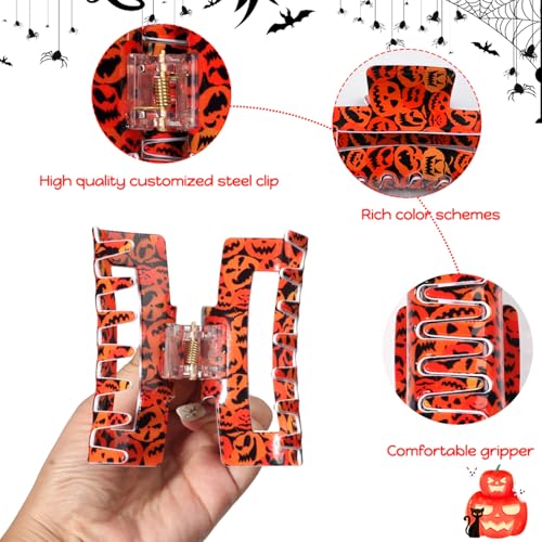 Halloween Hair Clips Cute Pumpkin Orange Hair Accessories Square Large Claw Clips for Thick Thin Hair Styling Strong Hold Non Slip Hair Clip for Women Girls Halloween Decorations