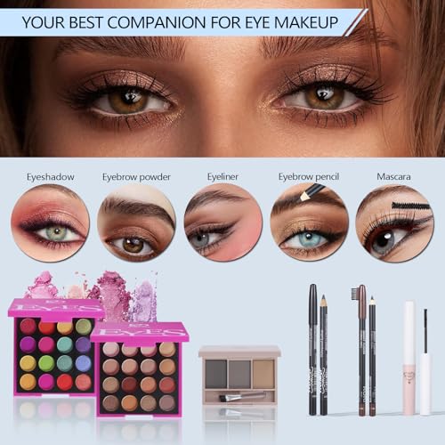 Moobirlet Makeup Gift Set for Girls Teens & Women, C01612 - Eyeshadow, Lip Gloss, Brushes, Travel Kit