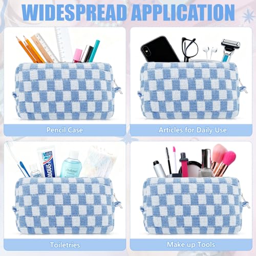 Giesiery Blue Checkered Cosmetic Bags Bulk - 8 Pack Travel Toiletry Organizer