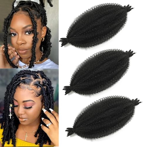 18 Inch Pre-Separated Springy Afro Twist Hair 8 Packs Pre-Fluffy Natural Curls are Perfect for Marley Crochet Hair Suitable for Black Women (T1b/Bug, 18 Inch (Pack of 8))