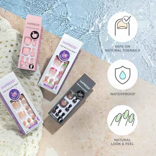 KISS imPRESS No Glue Mani Press On Nails, Toenails, 'Sweet as Honey', Medium Pink, Short Size, Squoval Shape, Includes 24 Nails, Prep Pad, Instructions Sheet, 1 Manicure Stick, 1 Mini File