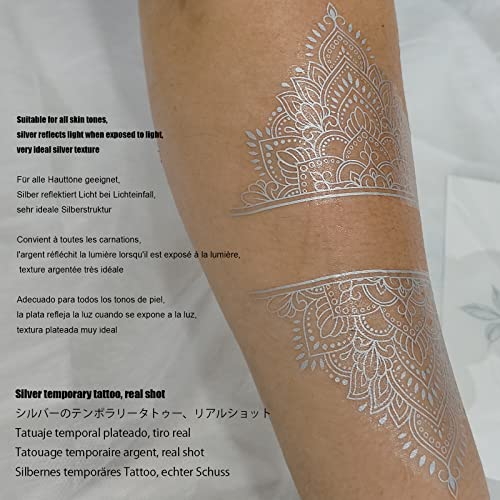 Silver Metallic Temporary Tattoos - 21 Large Patterns