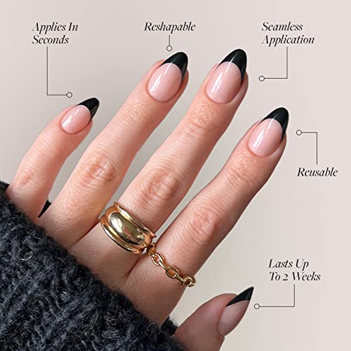 Glamnetic Press-On Nails Bundle - Caviar & Boba | Semi-Transparent, Short Almond Nails, Reusable | Opaque Black Short Almond Nails | Reusable Nail Kit with Glue