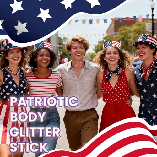 Patriotic Red White Blue Glitter Stick for Face & Body