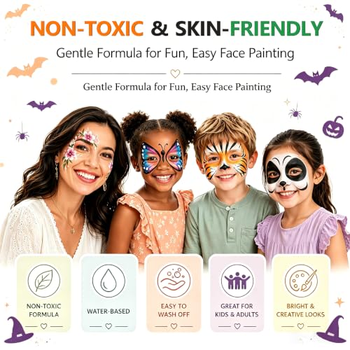 20-Color Water-Based Face Paint Kit with Brushes & Stencils