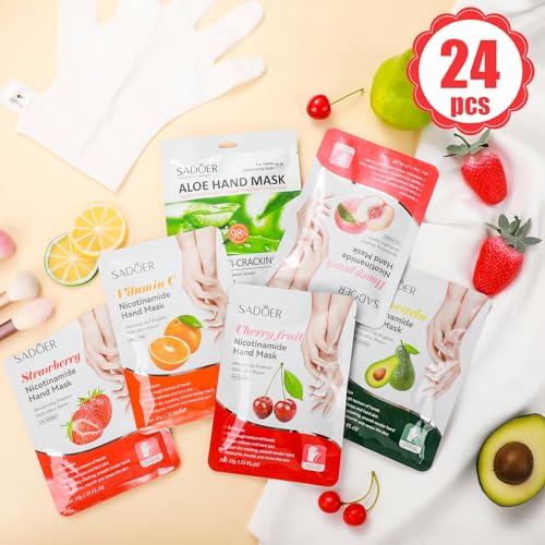 24 Pack Hydrating Fruit Hand Mask Gloves - Moisturizing At-Home Spa Care Set