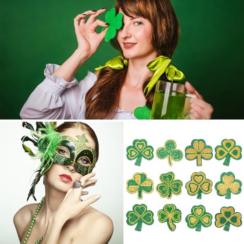 Panelee 120 Pcs St. Patrick's Day Face Temporary Shamrock Glitter Sticker Clover Temporary Stickers Kids Body Stickers Three Leaf Shamrock Lucky for St. Patrick's Day Irish Party Costume Accessory
