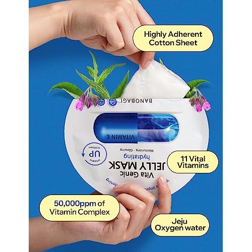 BANOBAGI Vita Genic Jelly Hydrating Face Masks Beauty w/Essence & 11 Vitamin Complex | Korean Face Mask Skin Care Sheet | Moisturizing Face Mask Facial Care for Dull & Dry Skin (1.8 fl oz, 10 Sheets)