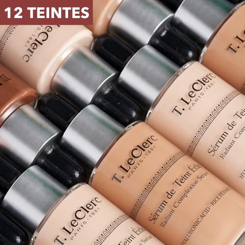 T.LeClerc Anti-Aging Radiance Serum No. 1 Ivory - Fluid Foundation Care, Luminous & Unified Complexion, Second Skin Effect, Hyaluronic Acid, 30 ml (Cachemire)