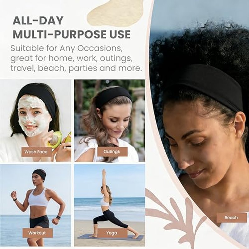 2 Pack Wide Non-Slip Headbands for Women - Sweat Absorbent