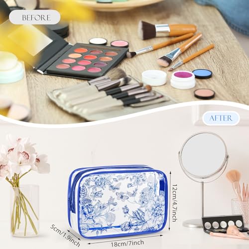Set of 10 Clear Floral Cosmetic Bags PVC Makeup Bags Waterproof Travel Organizer Toiletry Pouches for Wedding Birthday Baby Shower Party Ideal Gift for Women Nurse Bridesmaid(Blue)