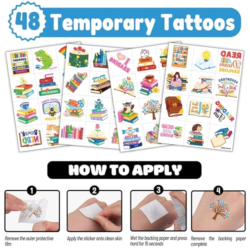 Book Party Favors Set - 72 PCS (48 Tattoos, 24 Balloons)