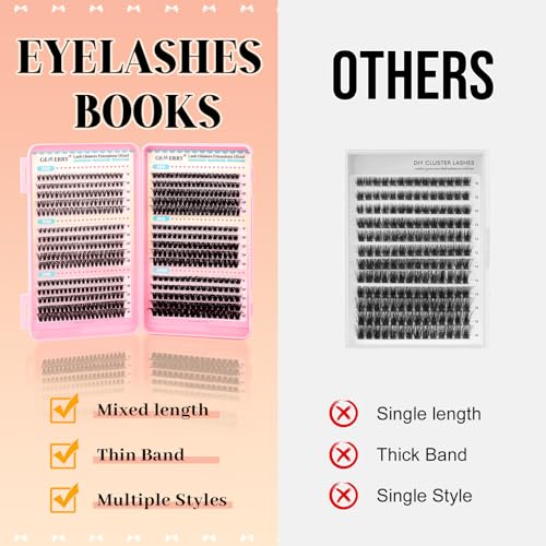 GEMERRY 565Pcs Lash Clusters D Curl Volume Eyelashes Clusters Extensions with Thin Band for DIY at home (30D+40D+50D+60D+80D+100D, 8-16mm)