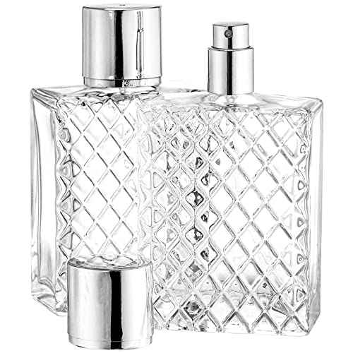 Lawei 6 Pack Refillable Spray Bottles Perfume Atomizer, 100ML 3.4oz Glass Empty Fine Mist Spray Bottle, Clear Portable Square Fragrance Dispenser Bottle with Sprayer for Travel, Silver