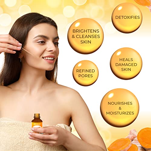 All Natural Turmeric Skin Brightening Oil for Dark Spots - Cleanses Skin, Fights Acne, Evens Tone, Heals Scars - Pure Handcrafted Turmeric Oil Skincare Made in the USA