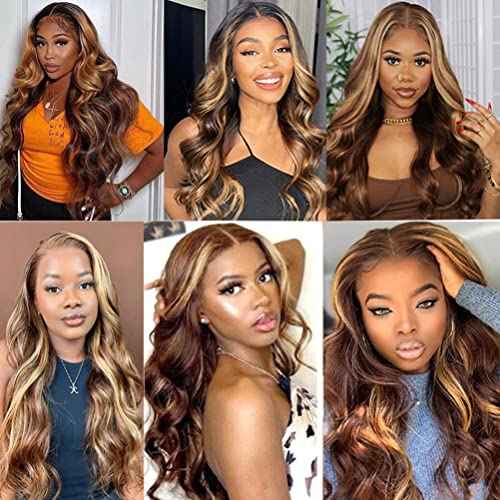 Honey Blonde Lace Front Wig Human Hair 13x4 HD Transparent 4/27 Highlight Ombre Lace Front Wigs Human Hair Pre Plucked With Baby Hair 180% Density Glueless Wig 18 Inch