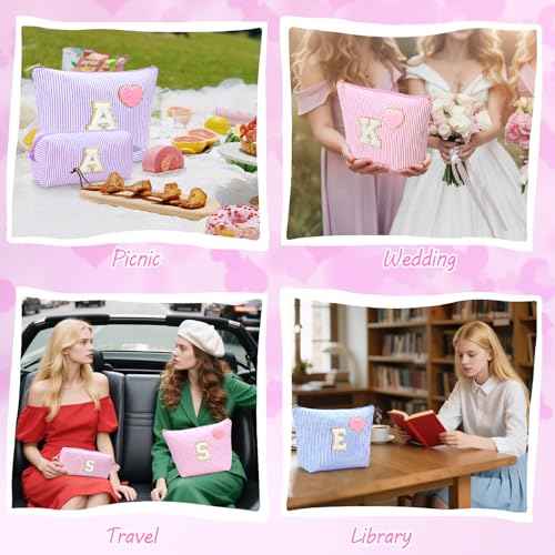 Initial Makeup Bag Personalized Preppy Cosmetic Bag Trendy Toiletry Travel Bag For Teen Girls Kids Women Letter Makeup Pouch Purse Holiday Gifts Birthday Christmas Gifts 2pack (A, Pink)