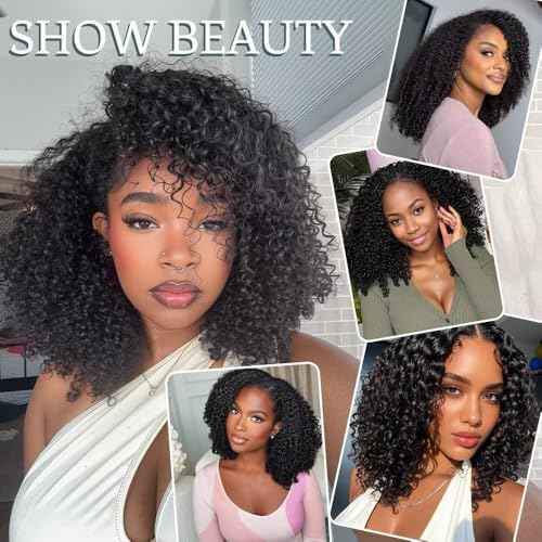 Human Crochet Hair for Black Women Curly Knotless Human Hair Crochet Bundles 18 Inch 50g Pre-Separated Feather Crochet Human Hair Wet and Wavy Invisible Crochet Hair Extensions Kit Natural Black