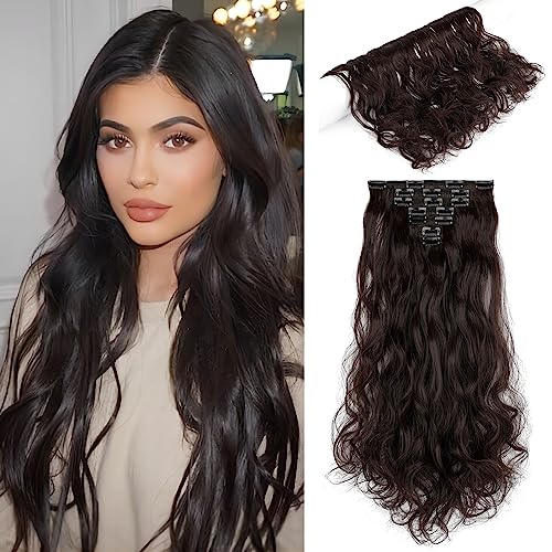 Hair Extensions Wavy 7 PCS Clip in 24" Long and Thick 170g Synthetic
