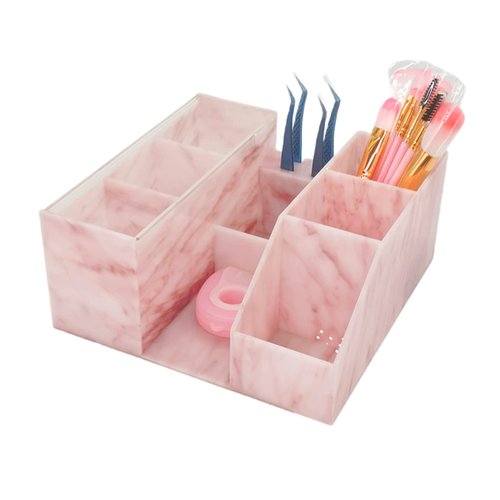 Beauty Organizer, Acrylic Eyelash Grafting Tool Storage With Tweezers Holder Display Boxes for Home Salon (Marble Pink)