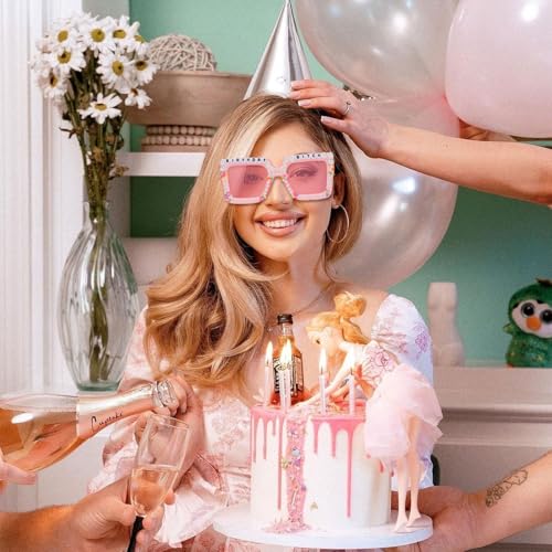 Etercycle Pink Square Birthday Sunglasses for Women