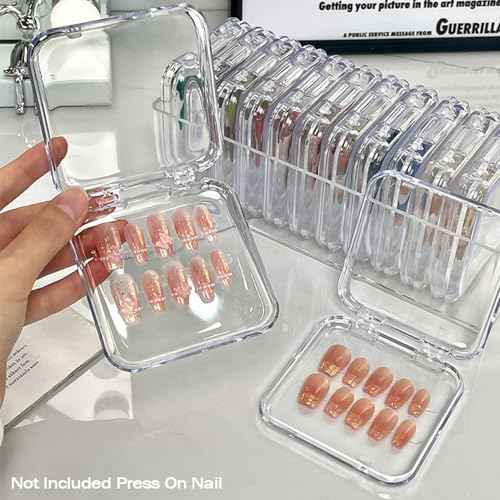 12 Pcs 2.75" Press On Nail Storage Box Container False Nail Organizer Acrylic Display Case Packaging Box with Adhesive Double Sided Tape for Nail Art (Not Included Press On Nail)