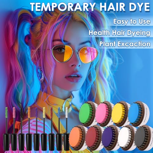 Hot Pink Temporary Hair Chalk & Washable Mascara Dye Set for Girls Kids - Vibrant Hair Color Comb