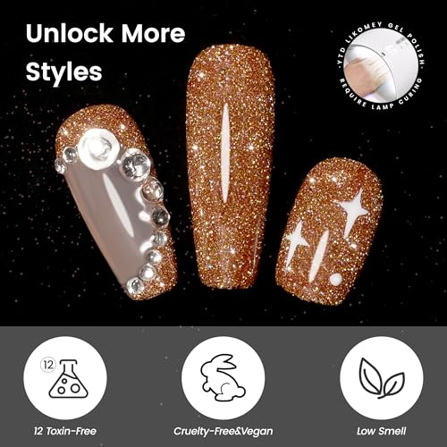 YTD Likomey Colorful Reflective Glitter Gel Nail Polish,15ml Brown Flash Diamond Shimmer Nails Gel,Sparkly Shiny Salon Home Nail Art Manicure UV Nail Gel,SZ393