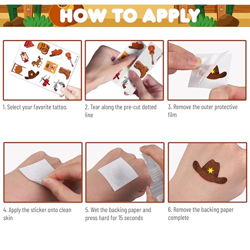 96 Pcs Western Cowboy Temporary Tattoos for Kids