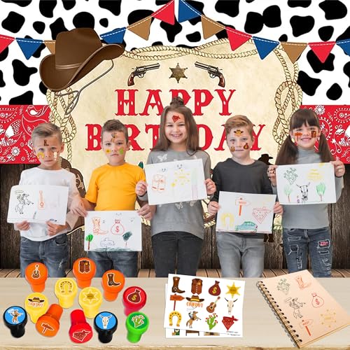 36-Piece Western Party Favors Set - Cowboy Tattoos & Stamps