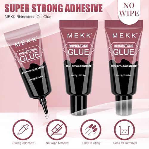MEKK No Wipe Rhinestone Nail Glue 15g - Strong Adhesive for Gems & Charms