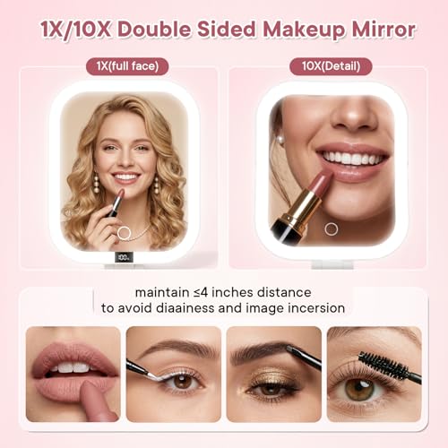 10X Magnifying Travel Makeup Mirror with Lights, Rechargeable