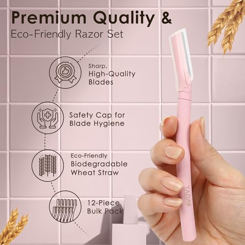 TADA Natural Beauty Biodegradable Dermaplaning Tool 12pk, Face Eyebrow Face Razors, Face Shaver & Exfoliating (Green)