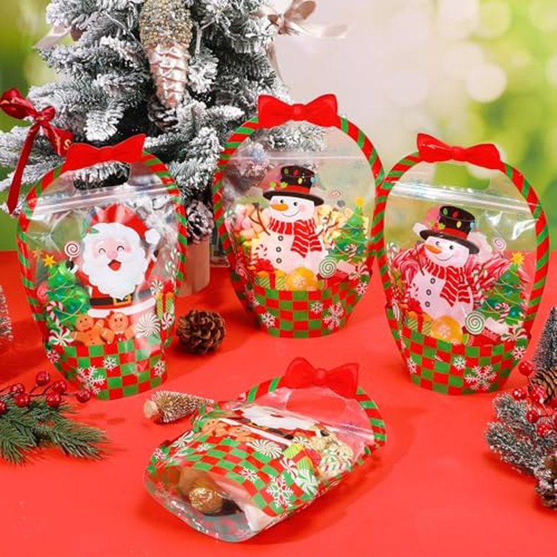 Fuutreo 50 Pcs Christmas Gift Bags with Handles - Resealable Plastic Favor Bags