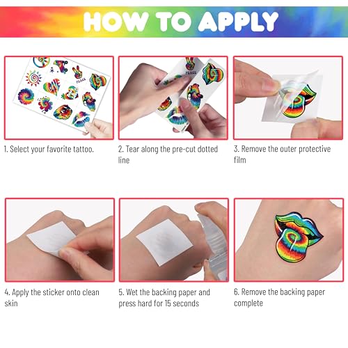 96 PCS Tie Dye Temporary Tattoos for Kids Party Favors
