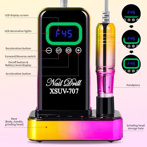 Cordless Nail Drill 45000 RPM - Rechargeable Electric Nail File Kit for Manicure & Pedicure