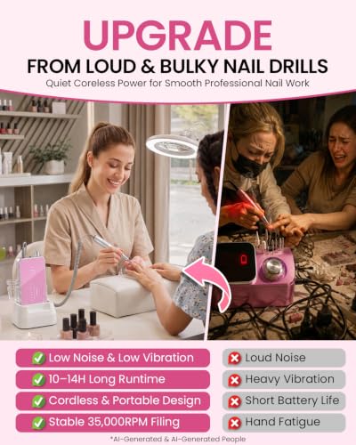 Makartt Professional Nail Drill - 35000 RPM E-File, Cordless & Quiet