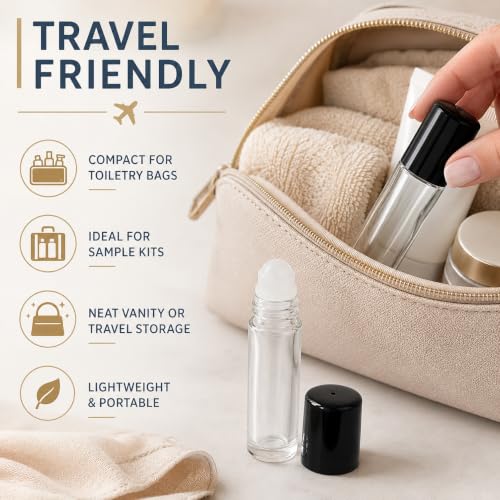 2Pcs 30ml Glass Roller Bottle Set with Black Lids & Stainless Roller Balls